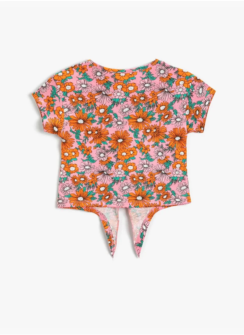 KOTON Flower Printed Short Sleeve T-Shirt Cotton
