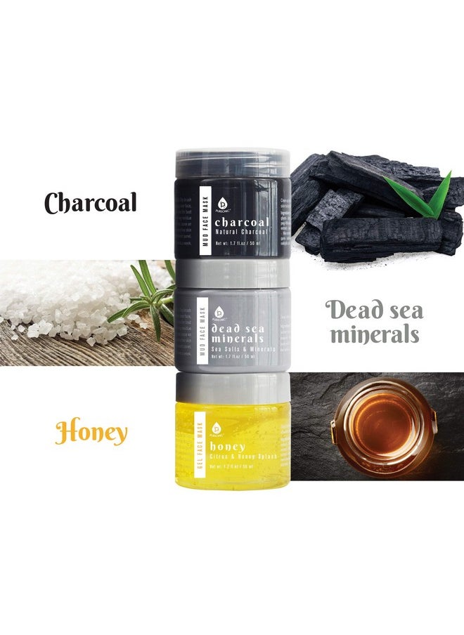 Pursonic - | 3Pack 15Minute Facial Therapy Mud Face Mask With Mask Applicator For Hydrating & Revitalizing Skin Includes Dead Sea Minerals Honey Mask And Charcoal - Image 1