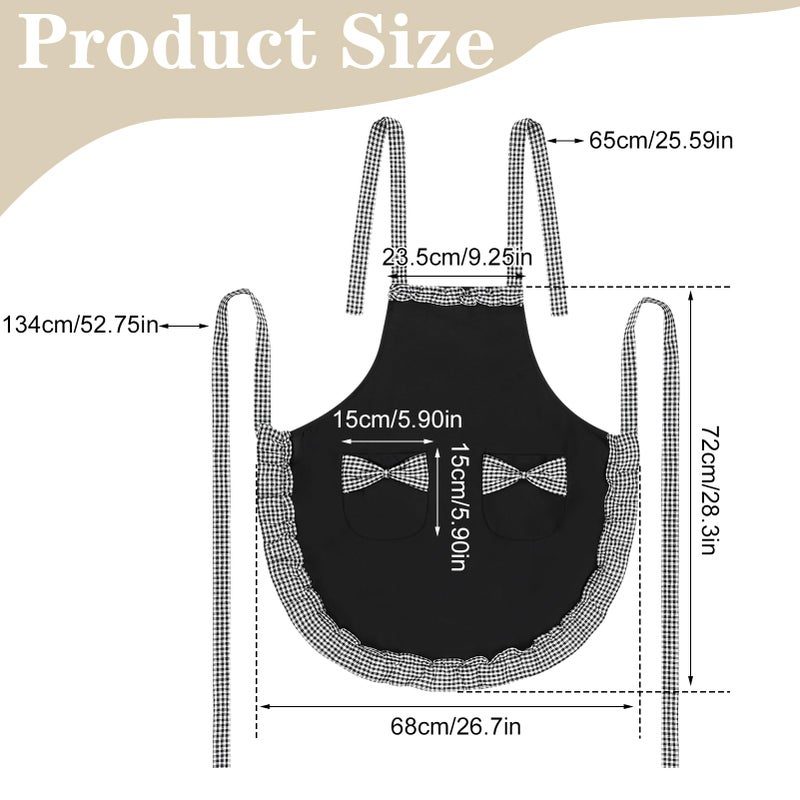 XLSXEXCL Cute Apron for Women, Adjustable Vintage Cooking Apron with Pockets Lovely Sweet Bowknot Apron Retro Ruffle Side Women's Cake Baking Apron Mothers Day Gift for Mom Wife Sister Grandma (Black) - Image 2