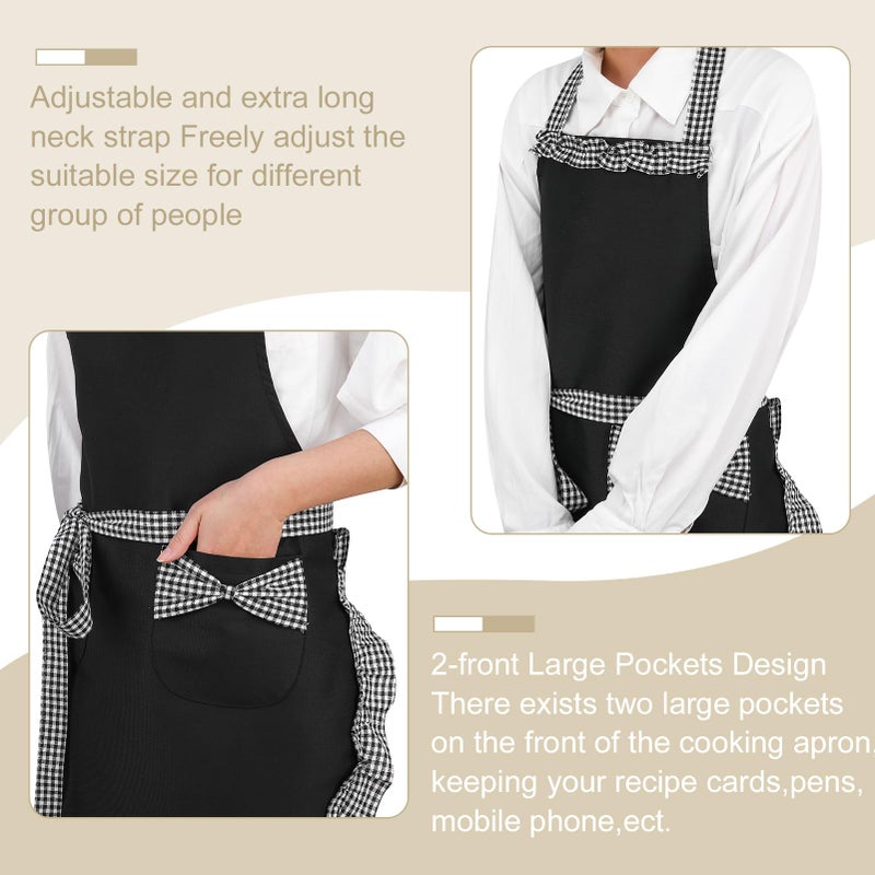 XLSXEXCL Cute Apron for Women, Adjustable Vintage Cooking Apron with Pockets Lovely Sweet Bowknot Apron Retro Ruffle Side Women's Cake Baking Apron Mothers Day Gift for Mom Wife Sister Grandma (Black) - Image 4