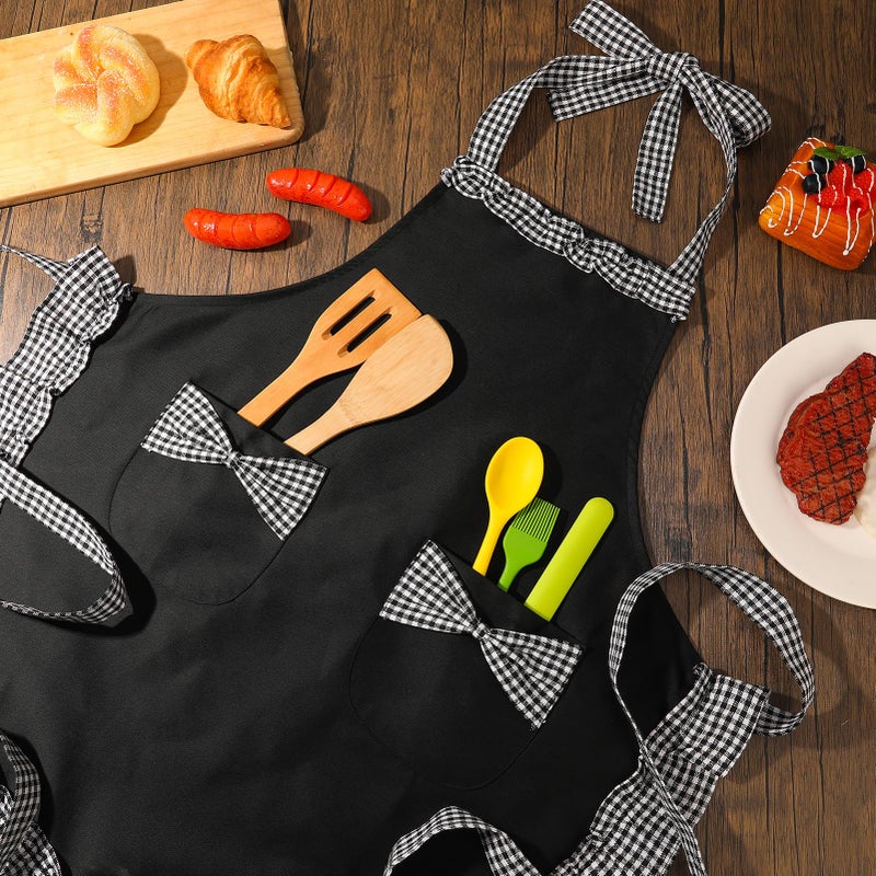 XLSXEXCL Cute Apron for Women, Adjustable Vintage Cooking Apron with Pockets Lovely Sweet Bowknot Apron Retro Ruffle Side Women's Cake Baking Apron Mothers Day Gift for Mom Wife Sister Grandma (Black) - Image 5