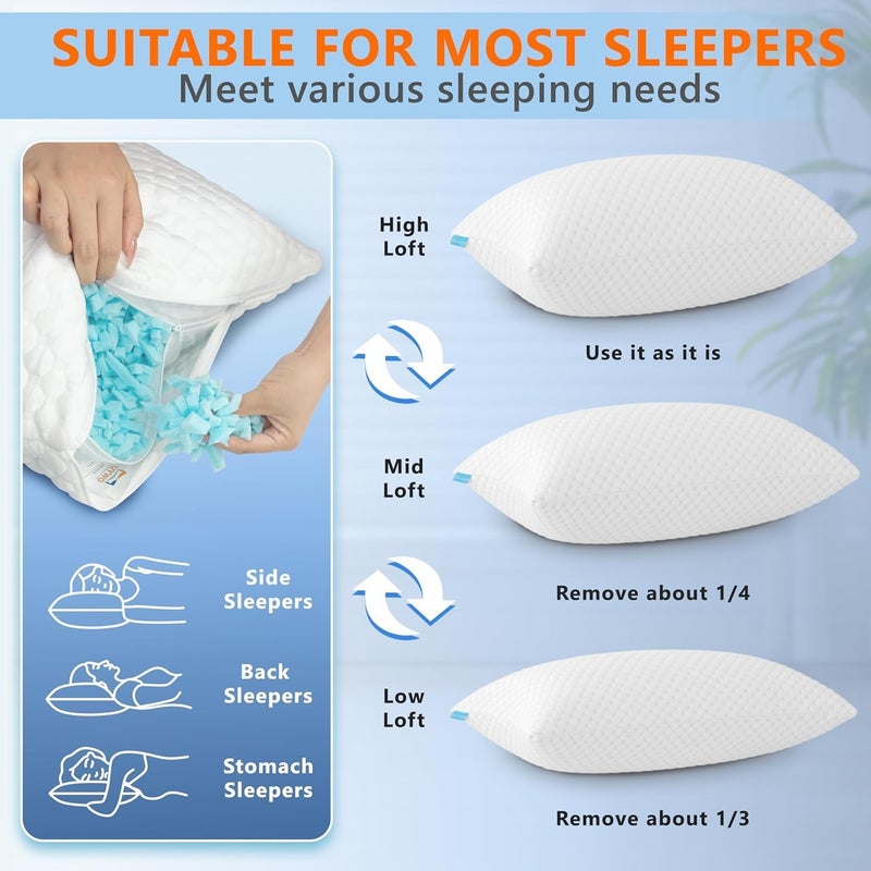 UYWO Cooling Memory Foam Pillows Firm and Soft, King Size 1 Pack, Original Adjustable Pillows for Side, Back or Stomach Sleepers with Removable Washable Cover - Image 5