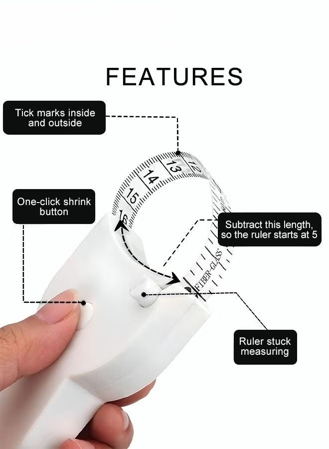 لوميا شريط قياس الجسم الأوتوماتيكي مع آلية قفل وزر دفع، متر قياس الجسم القابل للسحب لقياسات الجسم،شريط قياس،  قياس دقيق للجسم لفقدان الوزن والخياطة والتفصيل واللياقة البدنية (أبيض) - Image 3