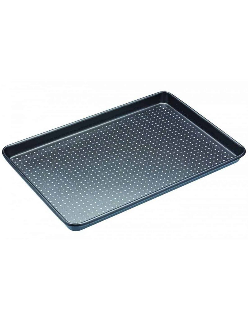 MasterClass Crusty Bake Baking Tray with PTFE PFOA and BPA Free Non Stick Robust 1mm Thick Carbon Steel Cookie Sheet Perforated Holes for Ultimate Crisp Ultra Double Layer 39x27cm Grey