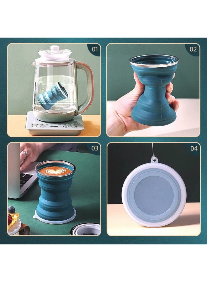 Silicone Folding Water Cup Portable Wash Travel Folding Cup Outgoing Mouthwash Cup Retractable Outdoor Travel Carry-on-Color:Sakura Powder-320ml + Lifting Rope [thickened Food Grade Silicone]-Capacity:301-400ml  - Image 4