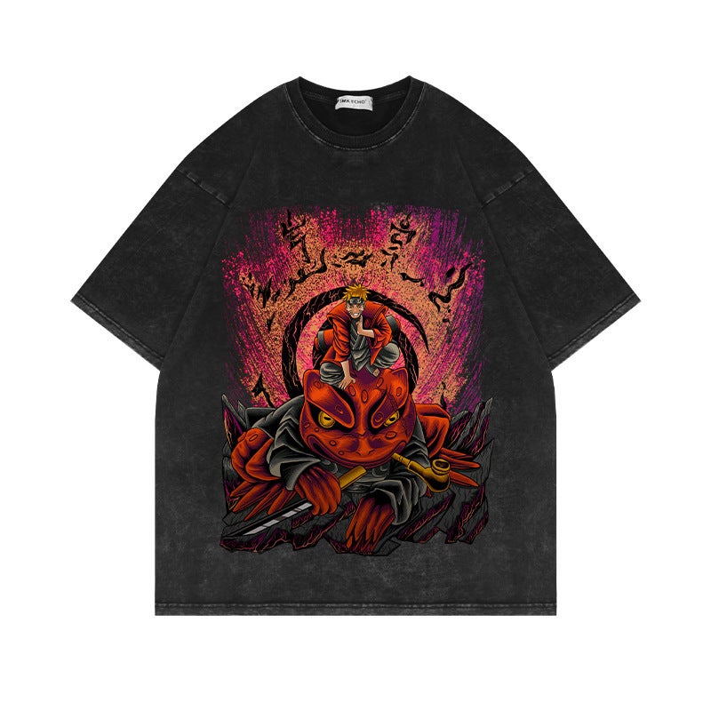 Make T-Shirt Huo Ying Washed Old Animation Cartoon Retro High Street T Print American Short Sleeve Cotton - Image 5