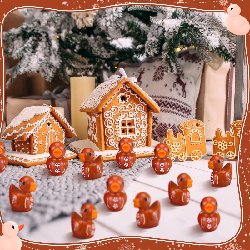 Arrowbash 100 Pcs Winter Mini Resin Ducks Tiny Gingerbread Ducks Figurine Bulk Brown Miniature Figures for Xmas Garden Landscape Micro Decor Adults DIY Crafting - Image 2