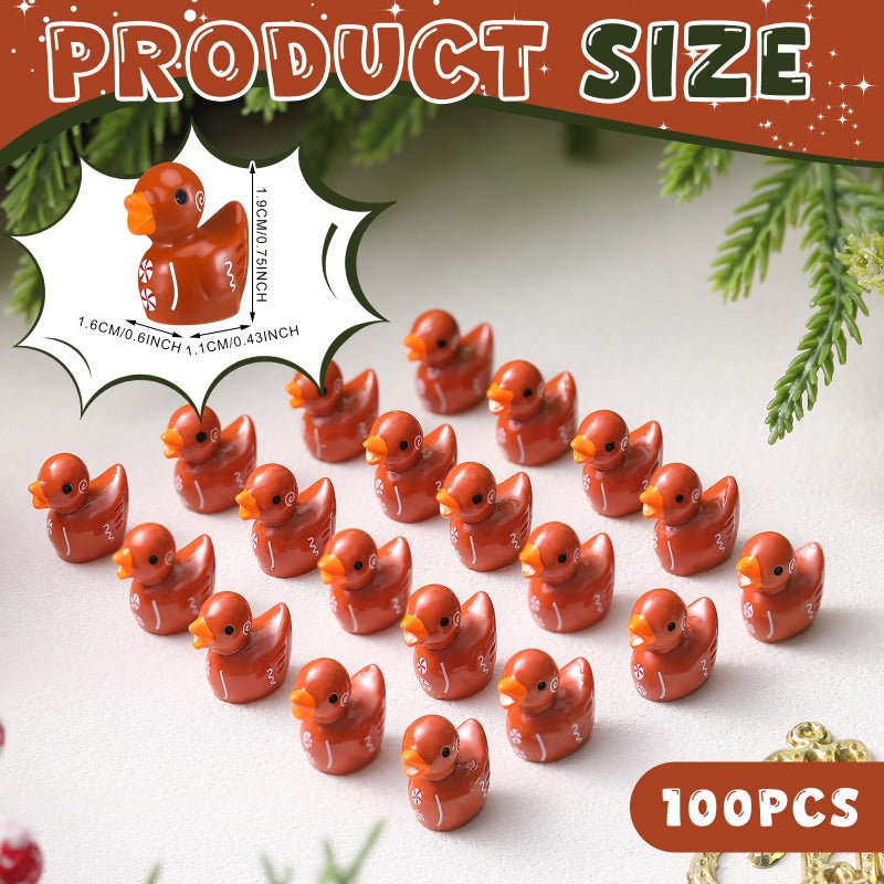 Arrowbash 100 Pcs Winter Mini Resin Ducks Tiny Gingerbread Ducks Figurine Bulk Brown Miniature Figures for Xmas Garden Landscape Micro Decor Adults DIY Crafting - Image 3