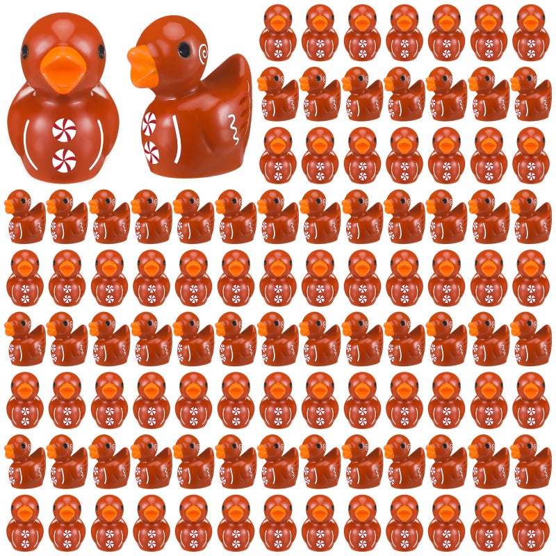 Arrowbash 100 Pcs Winter Mini Resin Ducks Tiny Gingerbread Ducks Figurine Bulk Brown Miniature Figures for Xmas Garden Landscape Micro Decor Adults DIY Crafting - Image 1