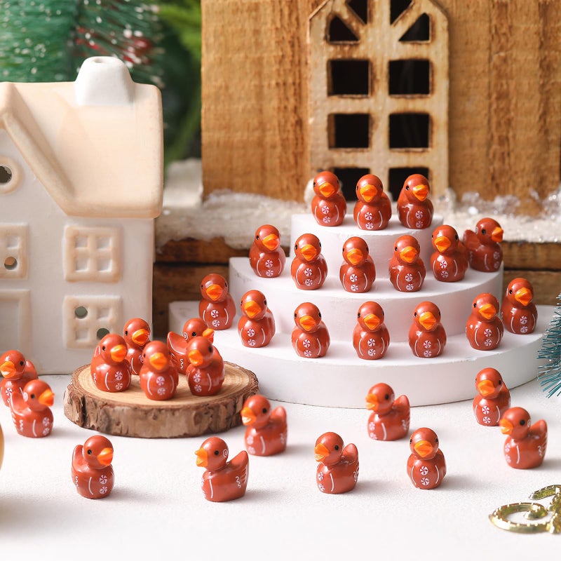 Arrowbash 100 Pcs Winter Mini Resin Ducks Tiny Gingerbread Ducks Figurine Bulk Brown Miniature Figures for Xmas Garden Landscape Micro Decor Adults DIY Crafting - Image 5