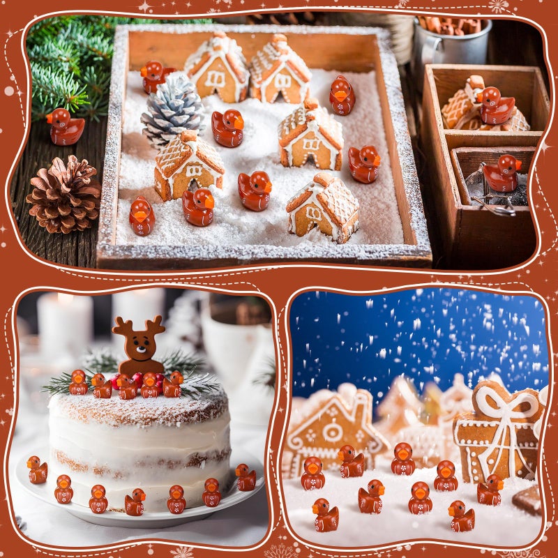 Arrowbash 100 Pcs Winter Mini Resin Ducks Tiny Gingerbread Ducks Figurine Bulk Brown Miniature Figures for Xmas Garden Landscape Micro Decor Adults DIY Crafting - Image 4