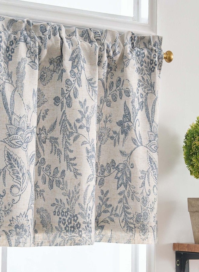 Lazzzy Linen Curtains Farmhouse Blue Floral Print Curtains 16 Inches Long Back Tab Drapes for Living Room Bedroom Semi Sheer Country Vintage Curtains 3 Panels Set Rod Pocket Purple Gray on Beige - Image 1