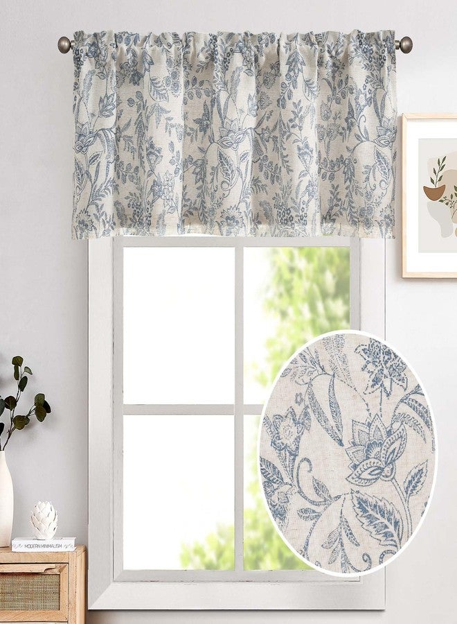 Lazzzy Linen Curtains Farmhouse Blue Floral Print Curtains 16 Inches Long Back Tab Drapes for Living Room Bedroom Semi Sheer Country Vintage Curtains 3 Panels Set Rod Pocket Purple Gray on Beige - Image 2