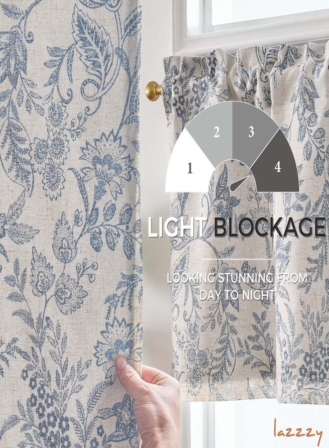 Lazzzy Linen Curtains Farmhouse Blue Floral Print Curtains 16 Inches Long Back Tab Drapes for Living Room Bedroom Semi Sheer Country Vintage Curtains 3 Panels Set Rod Pocket Purple Gray on Beige - Image 3