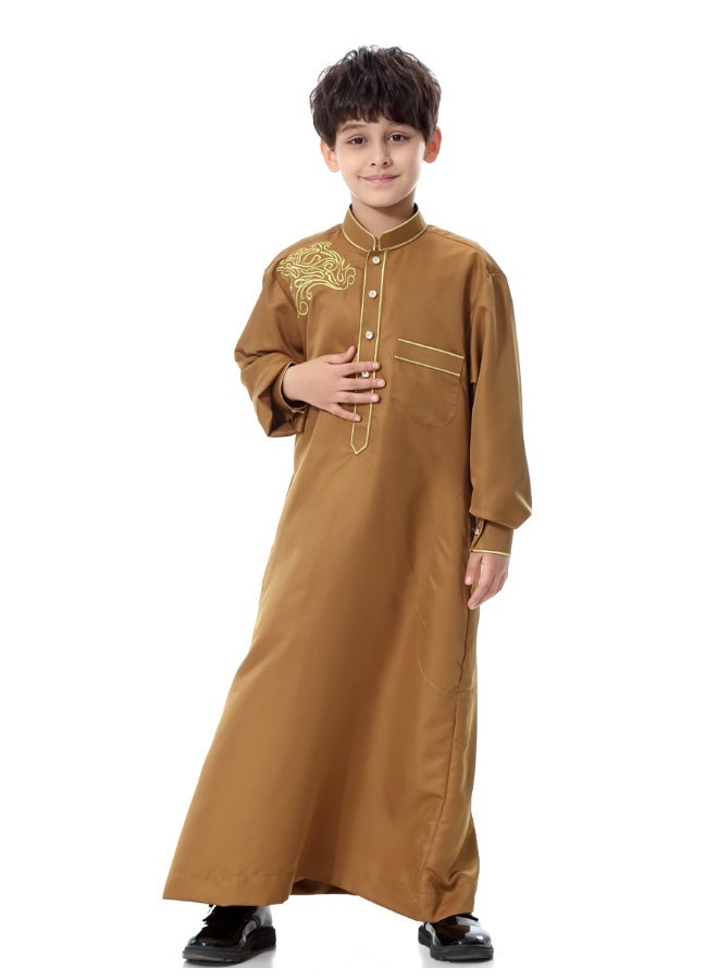 هانيميدو Arabic Thobe Muslim Thobe Kaftan Stand Collar Robe with Botton for Boy - Image 2