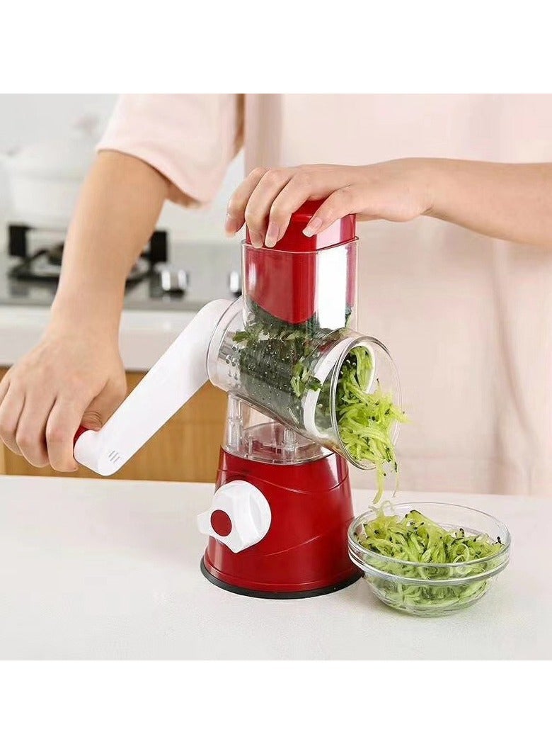 NIBEMINENT مبشرة دوارة متعددة الوظائف لقطع الخضار، مبشرة طعام يدوية للمطبخ مع 3 شفرات قابلة للتبديل، مبشرة دوارة سهلة التنظيف لفاكهة، خضار، مكسرات - Image 4