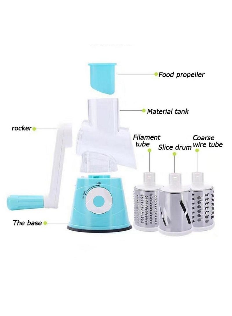 NIBEMINENT مبشرة دوارة متعددة الوظائف لقطع الخضار، مبشرة طعام يدوية للمطبخ مع 3 شفرات قابلة للتبديل، مبشرة دوارة سهلة التنظيف لفاكهة، خضار، مكسرات - Image 3