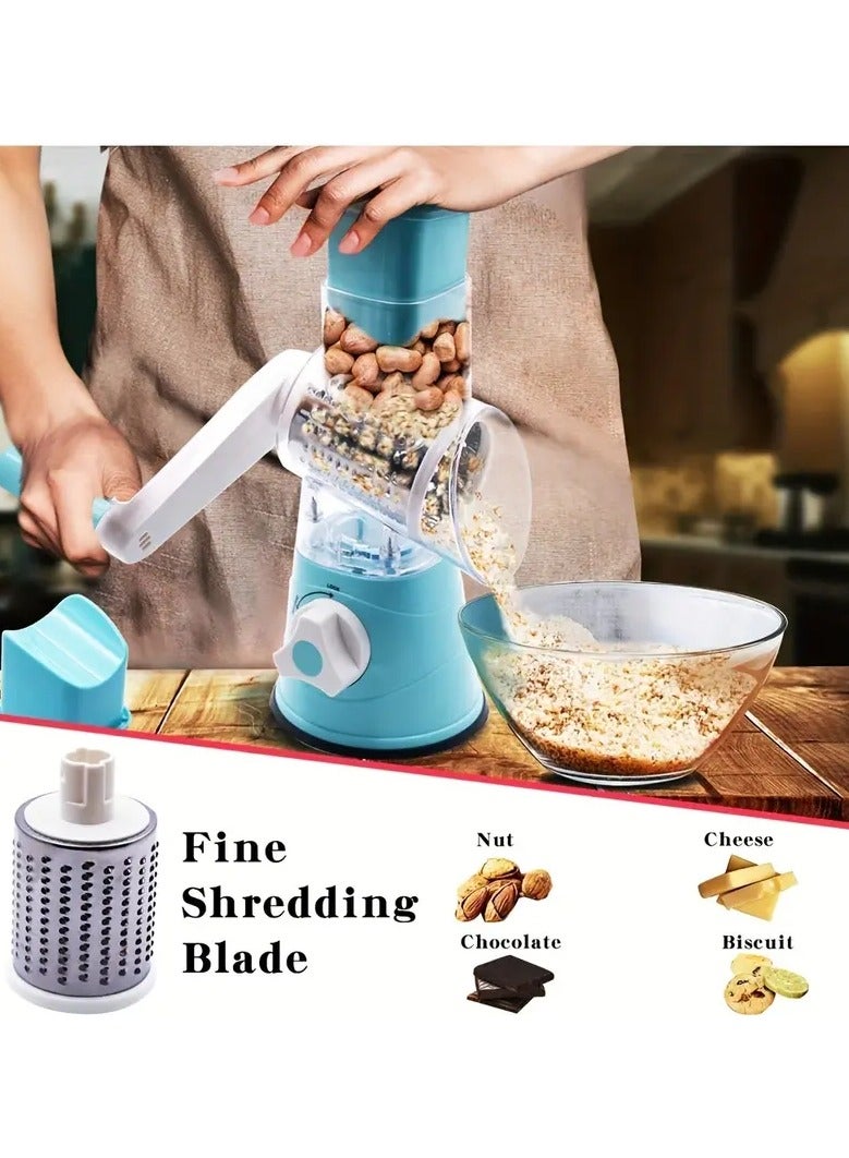 NIBEMINENT مبشرة دوارة متعددة الوظائف لقطع الخضار، مبشرة طعام يدوية للمطبخ مع 3 شفرات قابلة للتبديل، مبشرة دوارة سهلة التنظيف لفاكهة، خضار، مكسرات - Image 5