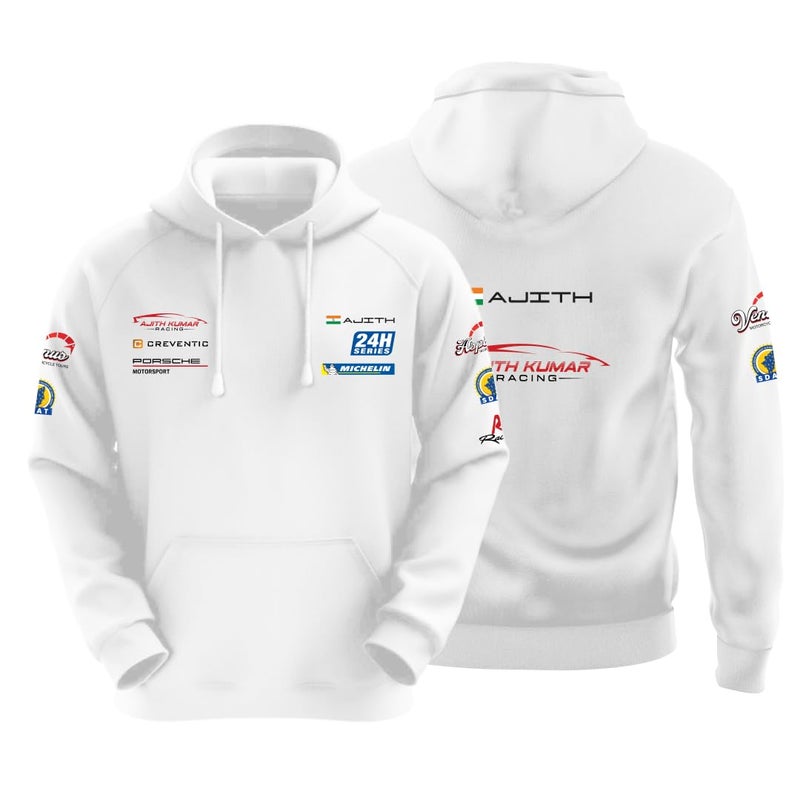 DUDEME Unisex Cotton Regular Fit : Ajith Kumar Car Racing Motorsport Hoodie | AK Designs | Car Enthusiast White Hoodie Car Printed Hoodies., XL - Image 5