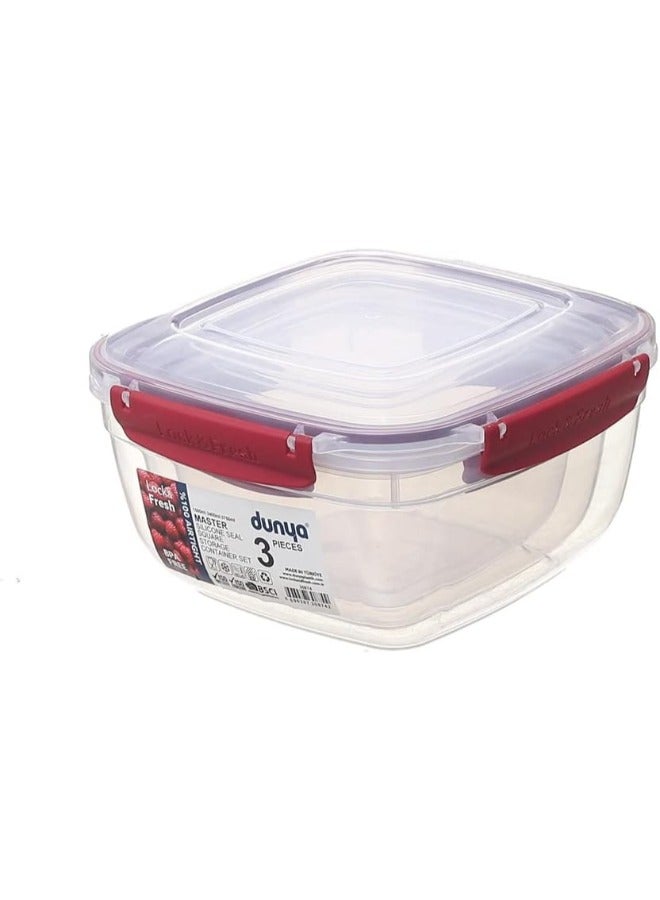 Dunya Plastik Dunia Fresh & Lock red Square 3-Piece Food Storage Refrigerator Container Set - With Airtight Lid - BPA-Free (1500-2400-3750) ML - Image 2