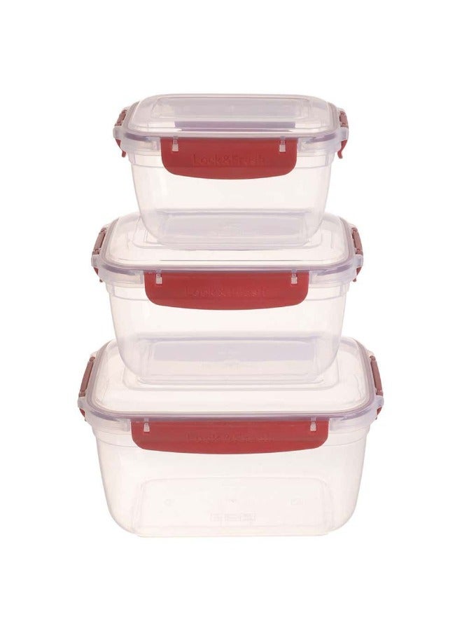 Dunya Plastik Dunia Fresh & Lock red Square 3-Piece Food Storage Refrigerator Container Set - With Airtight Lid - BPA-Free (1500-2400-3750) ML - Image 4