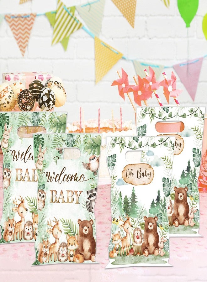 EoBeCy 50 Pcs Animal Baby Gift Bags, Woodland Jungle Forest Plastic Treat Bags with Handles, Nature Theme Goody Bags for Baby Shower/Gender Reveal/Newborn Party Favors Supplies - Image 2