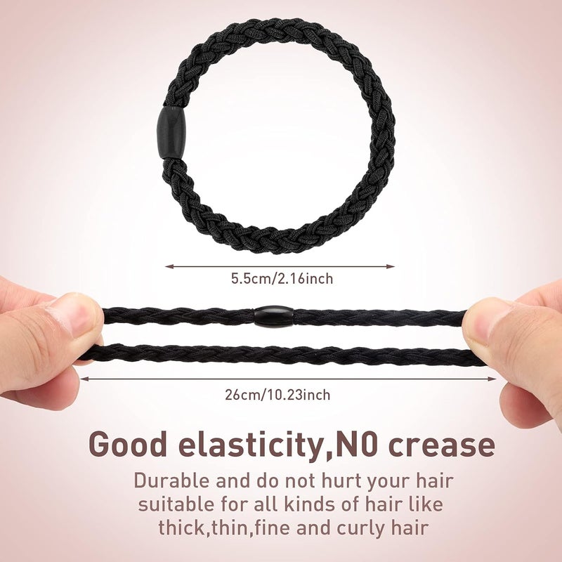 Chuangdi Precision polished solid material 12 Pieces Cotton Braided Hair Bands Ponytail Holder Ponytail Holder Cotton Braided Hair Bands for Women Girls (Black) Various fittings - Image 2
