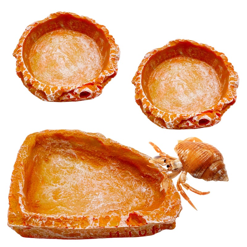 CATDABIR Reptile Water Dish and Food Bowls, 3 Pack Reptile Feeding Terrarium Bowl for Bearded Dragon Lizard Frog Gecko Tortoise Hermit Crab Snail (Orange) - Image 1