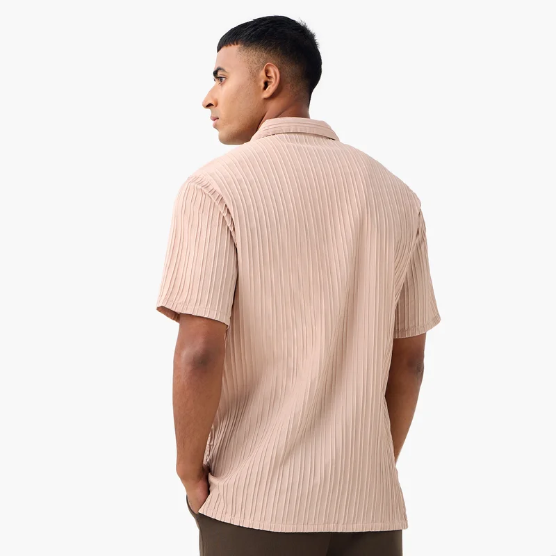 Splash FAV Regular Fit Dobby Textured Shirt with Camp Collar and Short Sleeves