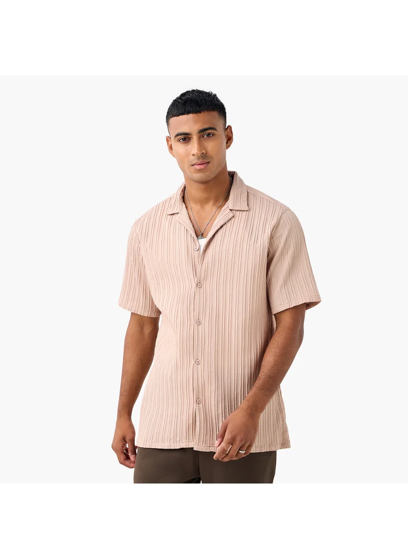 FAV Regular Fit Dobby Textured Shirt with Camp Collar and Short Sleeves