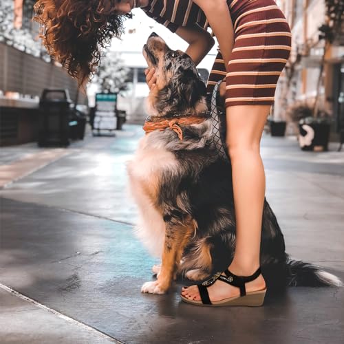 SHIBEVER Black Wedge Sandals for Women Dressy Summer Comfortable Rhinestone Sandals Open Toe Ankle Strap Dress Shoes Low Heel Size 8.5 - Image 2