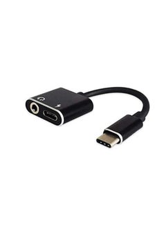 سبون شاحن سماعة رأس USB C/Type C إلى 3.5 مم Aux Audio ومحول مقبس الموسيقى من Spon - أسود  - Image 1