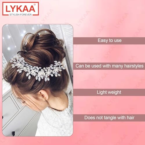 LYKAA Hair Accessories For Women's & Girls For Wedding - Artificial Flowers & Pearl Style Juda Bun Accessories - Floral Bridal Brooch & Hair Pins - Hairstyle Decoration Bride Clips, 1 Pc, Silver - Image 4
