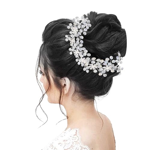 LYKAA Hair Accessories For Women's & Girls For Wedding - Artificial Flowers & Pearl Style Juda Bun Accessories - Floral Bridal Brooch & Hair Pins - Hairstyle Decoration Bride Clips, 1 Pc, Silver - Image 1