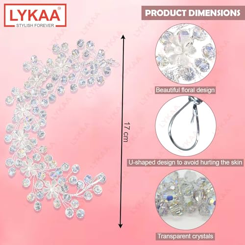 LYKAA Hair Accessories For Women's & Girls For Wedding - Artificial Flowers & Pearl Style Juda Bun Accessories - Floral Bridal Brooch & Hair Pins - Hairstyle Decoration Bride Clips, 1 Pc, Silver - Image 2