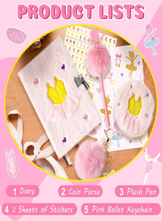 CY2SIDE 6PCS Ballerina Gift Set for 6-8 Year Old Girls, Cute Ballet Plush Secret Diary Journa with Coin Purse Pen Sticker and Key Chain, Idea Gifts for Birthday - Image 4