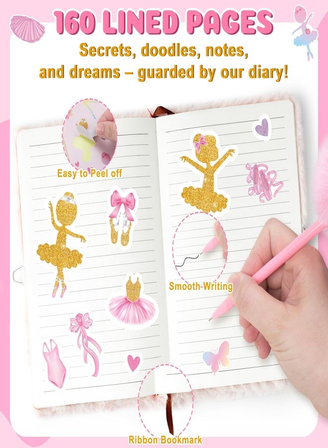 CY2SIDE 6PCS Ballerina Gift Set for 6-8 Year Old Girls, Cute Ballet Plush Secret Diary Journa with Coin Purse Pen Sticker and Key Chain, Idea Gifts for Birthday - Image 3