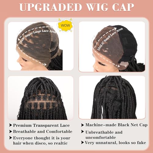 Lexqui 36" 13x8'' Hd Lace Front Boho Braided Wigs for Women Knotless Braided Wigs Box Braid Wig with Curly End Braided Lace Front Wig Premium Synthetic Natural Black - Image 5
