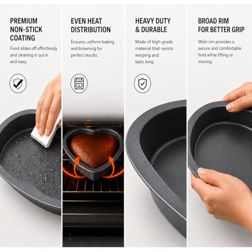 PureBake Premium SGS Certified Heart Cake Tin | Heart Cake Pan | Non-Stick 9-Inch Heart Cake Tray, Set of 1, Steel Bakeware Set - Image 4