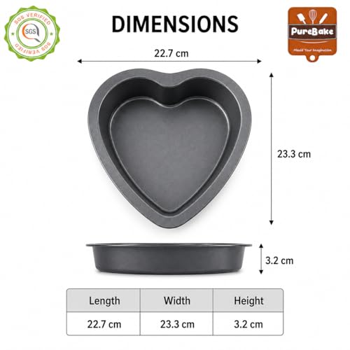 PureBake Premium SGS Certified Heart Cake Tin | Heart Cake Pan | Non-Stick 9-Inch Heart Cake Tray, Set of 1, Steel Bakeware Set - Image 2