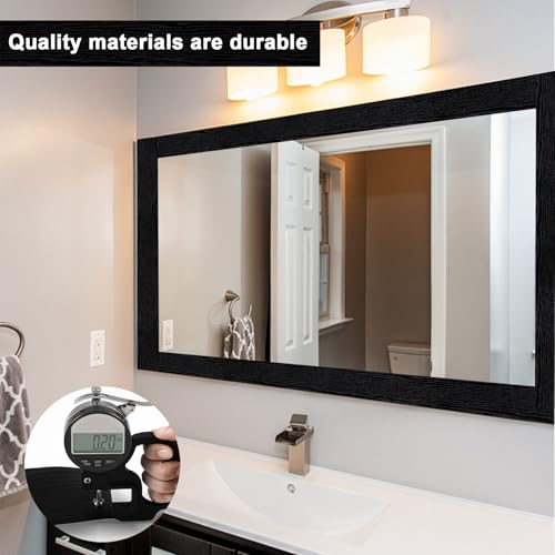 Alened 10M Black Wood Grain Mirror Frame Border Peel and Stick Wallpaper, Removable PVC Waterproof Bathroom Mirror Tape Sticker Trim, Kitchen Wallpaper Self Adhesive Decor Sticker 2" x 393" - Image 3