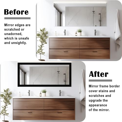 Alened 10M Black Wood Grain Mirror Frame Border Peel and Stick Wallpaper, Removable PVC Waterproof Bathroom Mirror Tape Sticker Trim, Kitchen Wallpaper Self Adhesive Decor Sticker 2" x 393" - Image 2