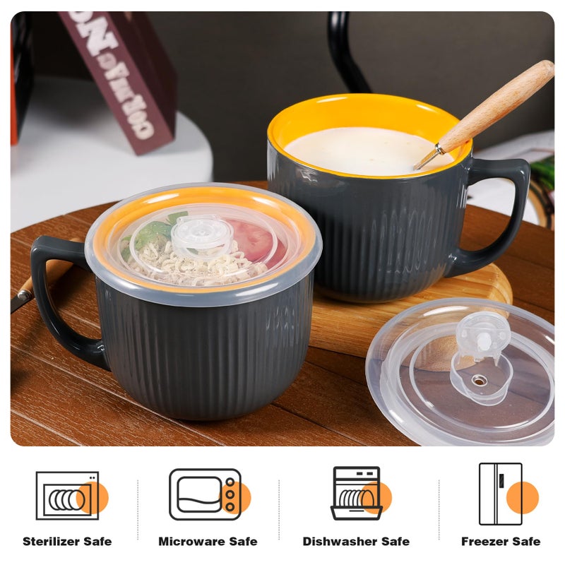 ZEBERBO Ceramic Soup Bowls with Vented Lid, 32 Ounce Soup Mug with Handle, 2packs 5 inch Jumbo Soup Cups, Wide Large Cereal Bowl for Oatmeal, Gumbo Salad, Microwave Oven Safe (GlossBlue) - Image 4