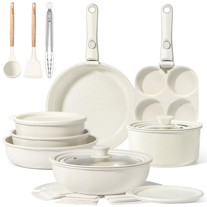GiPP Ceramic Pots and Pans Set Non Stick, Nonstick Detachable Handle Cookware Sets, Healthy Non Toxic PFAS PFOA & PTFE Free, Dishwasher ï¼†Oven Safe, Induction Kitchen Pot and Pan, 21 Piece Cream - Image 1