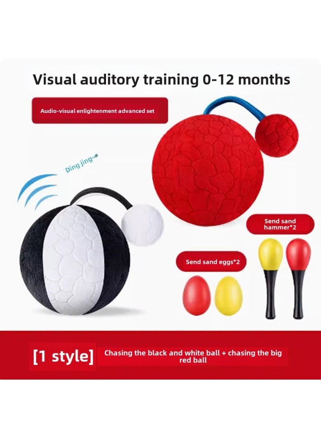 Red Sand Hammer Baby Newborn Grasping Hearing Tracking Vision Training Toy Can Bite Early Education Hand Rattle Baby-Color:Type I—watching Black And White Ball + Chasing Big Red Ball  + Free 2 Sand Eggs + 2 Sand Hammer - Image 1