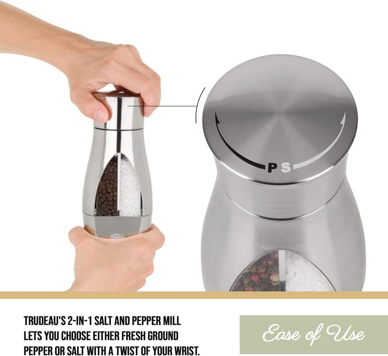 Trudeau 2-in-1 Pepper and Salt Mill in Silver Stainless Steel - Image 2