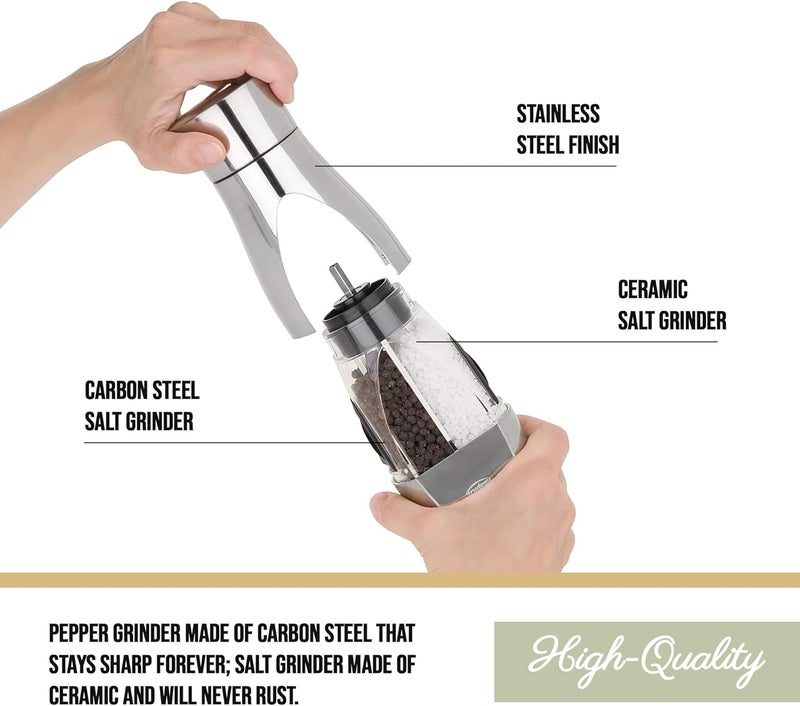 Trudeau 2-in-1 Pepper and Salt Mill in Silver Stainless Steel - Image 4