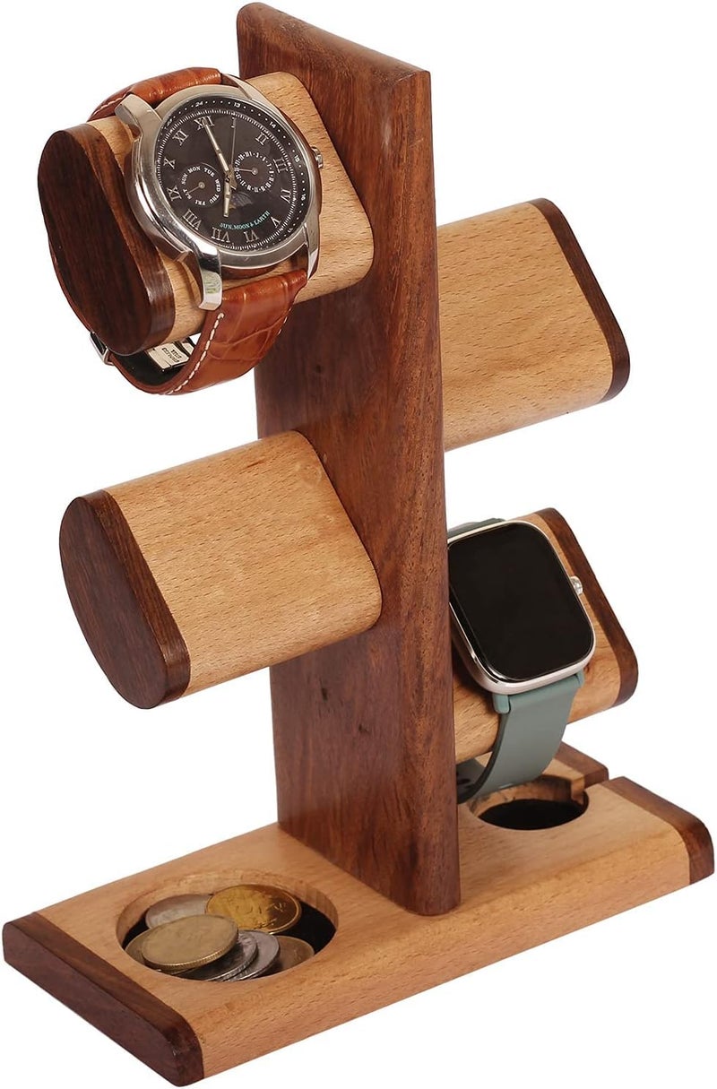 AB Handicrafts DAD's GIFTS ABHANDICRAFTS - Watch Stand 5 in One Multiple Watch Display Tower for men, Charging Station Jewelry Organizer for Rings, Coins, Gifts for MOM, DAD, Grandparents, assembly NOT required. - Image 1