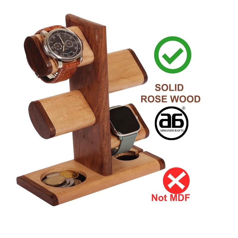 AB Handicrafts DAD's GIFTS ABHANDICRAFTS - Watch Stand 5 in One Multiple Watch Display Tower for men, Charging Station Jewelry Organizer for Rings, Coins, Gifts for MOM, DAD, Grandparents, assembly NOT required. - Image 2