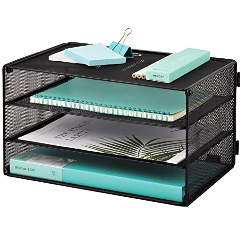 EASEPRES Paper Organizer Tray 3 Tier Mesh Desk File Organizer Letter Sorter Holder for Home Office Black